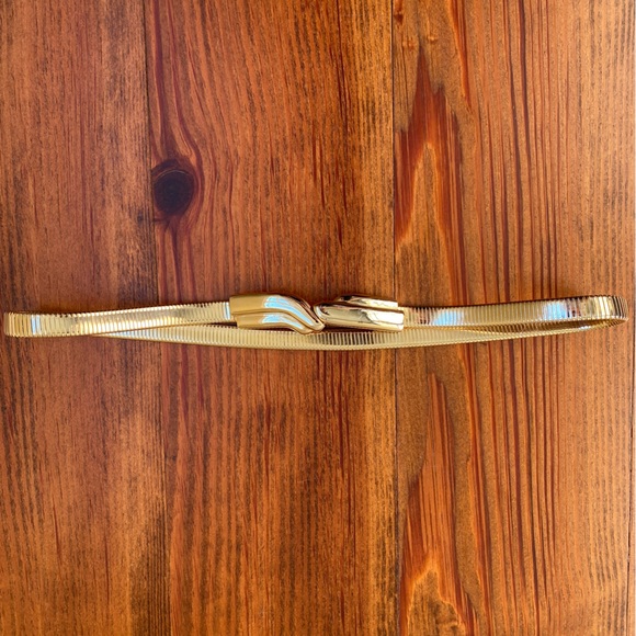 Vintage 1980s Gold Accessorcraft NYC snake stretch skinny belt XS/S - Picture 1 of 4